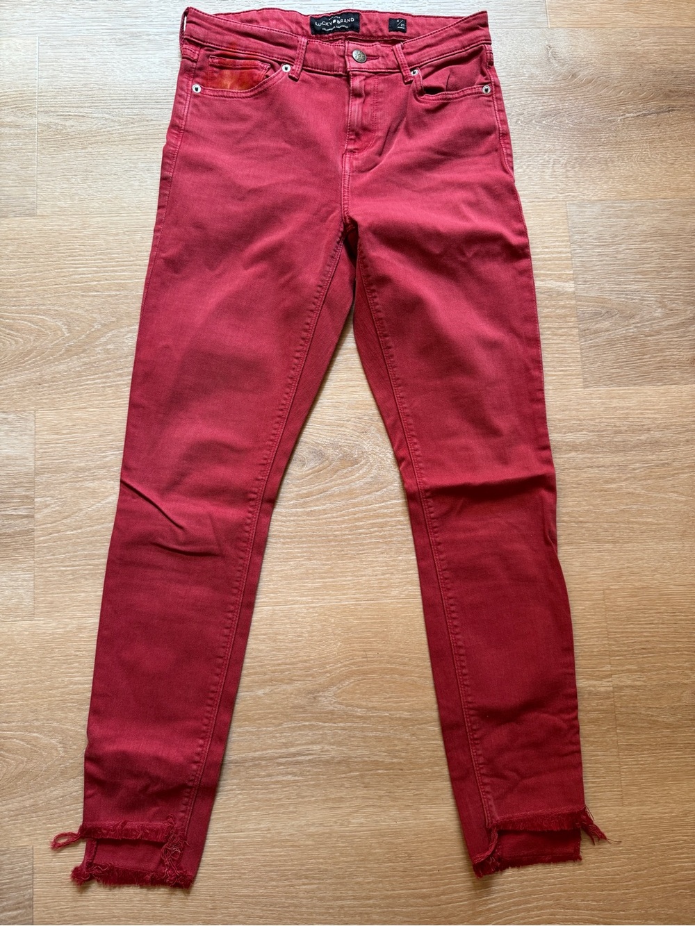 Lucky Brand Red Ava Ankle Skinny Jeans Size 27/4 Custom Flame Pocket